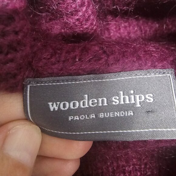 Wooden Ships Turtleneck Sweater Purple Wool Mohair Tunic Pointelle Knit S/M - Picture 8 of 10